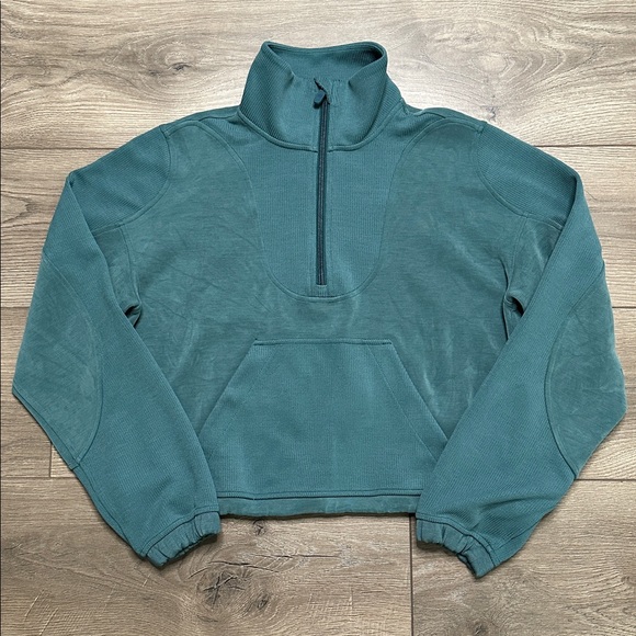 Lululemon Brushed Softstreme Ribbed Half Zip Pullover Green Jasper (Flaw) Size 4 - Picture 2 of 15